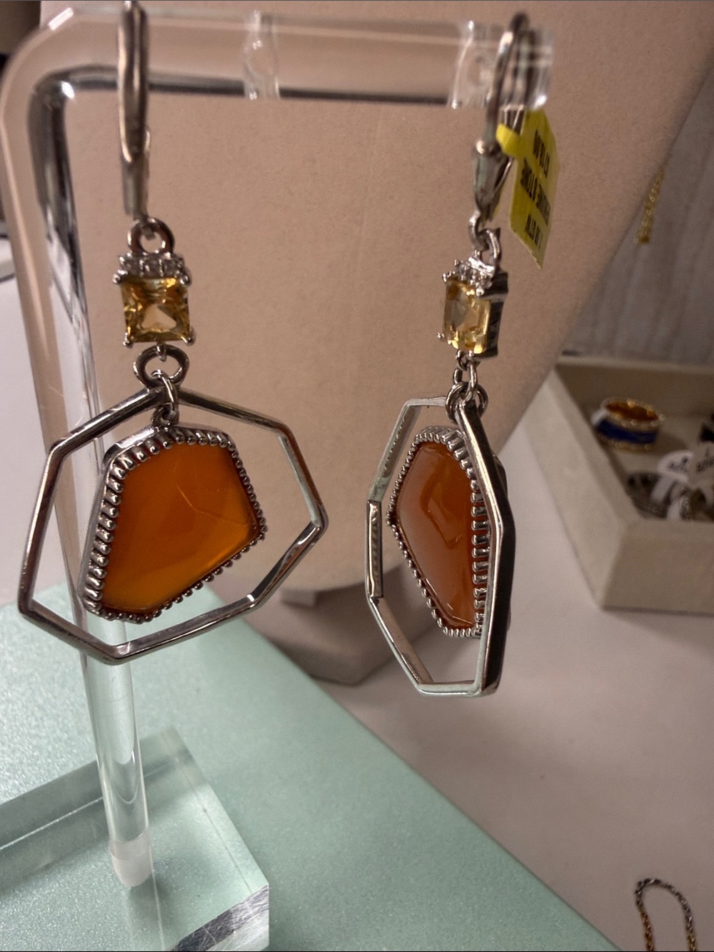 Sterling Silver Carnelian and Citrine Drop Earrings - MSRP $718